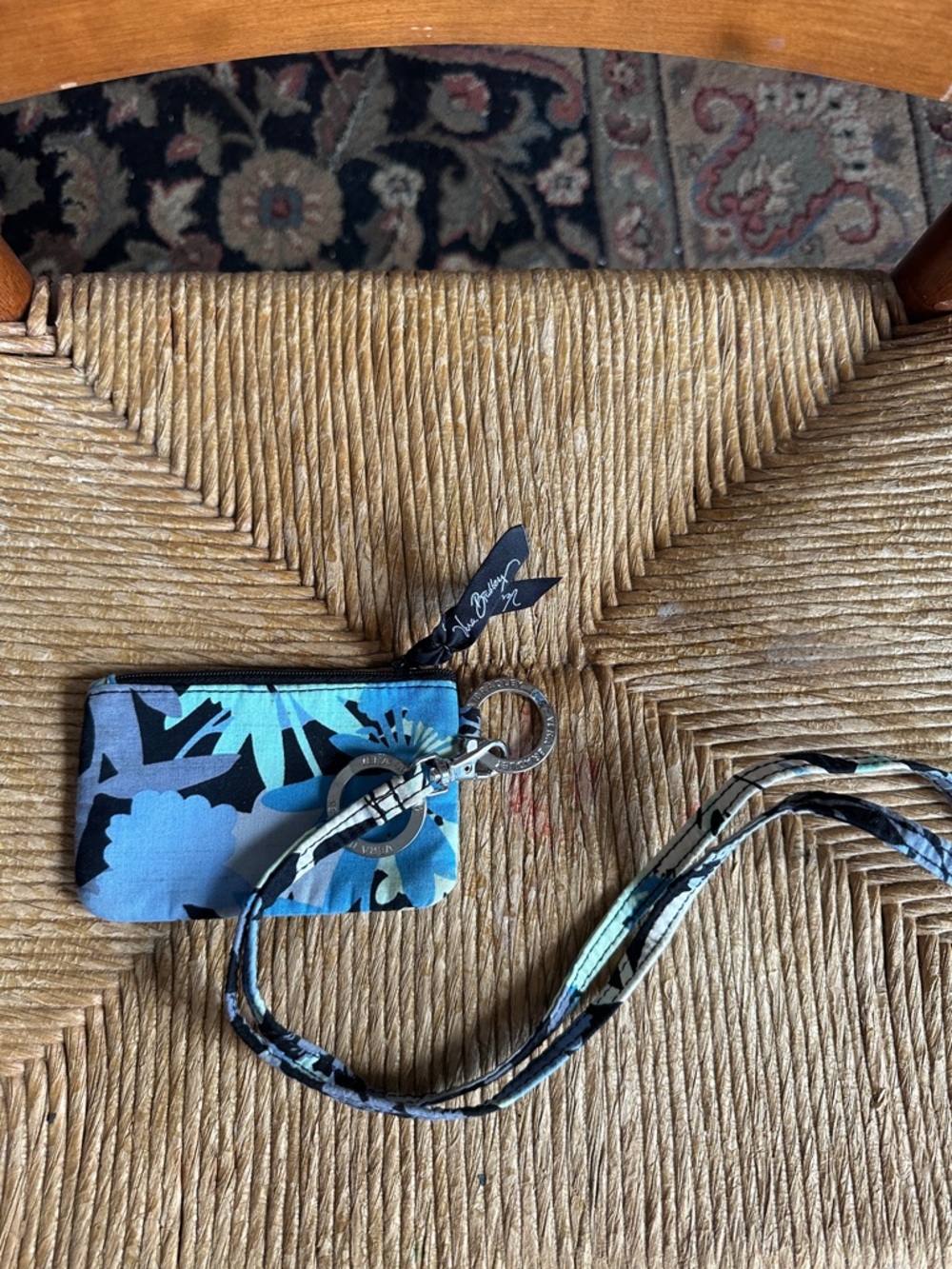 Floral Blue Wristlet Card Holder with Lanyard
